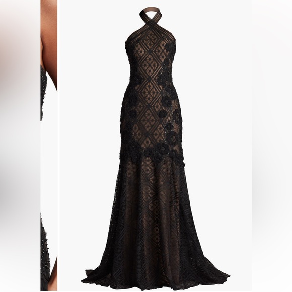 Tadashi Shoji Lakota Black Sequin Halter Neck Evening Gown Maxi Dress Mermaid 0 - Picture 4 of 12